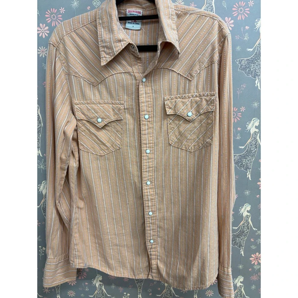 True Religion Mens Western Pearl Snap Shirt Orange Striped Y2K MAWBM17IKHP S